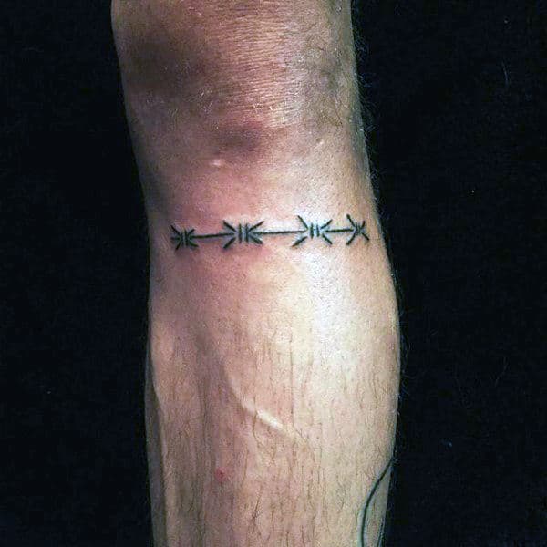 Simple Small Barbed Wire Armband Tattoo On Leg
