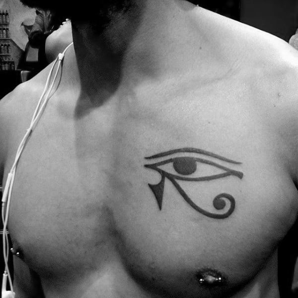 Simple Small Eye Of Horus Black Ink Tattoo On Man