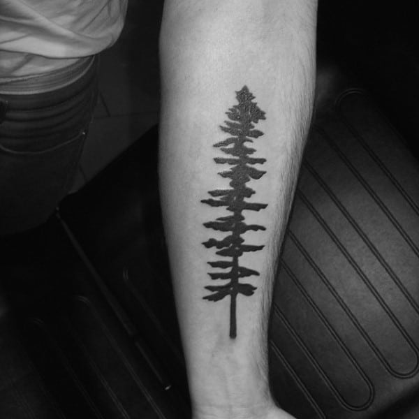 Simple Solid Black Ink Forearm Male Tree Tattoos