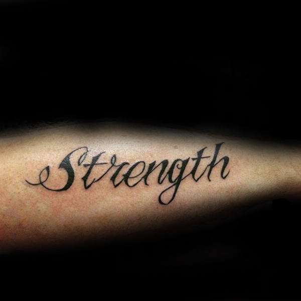 Simple Strength Outer Forearm Tattoo On Gentleman
