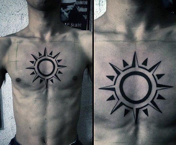 Simple Sun Tattoo For Guys On Chest Tribal Style