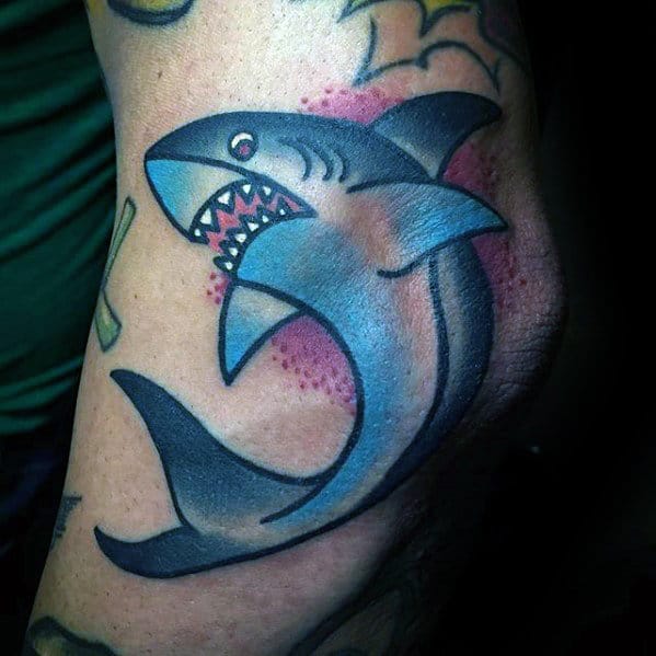 Simple Traditional Shark Mens Elbow Tattoos