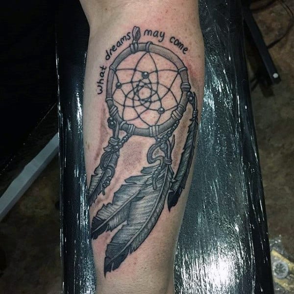 Simple What Dreams May Come Dreamcatcher Arm Tattoos For Guys