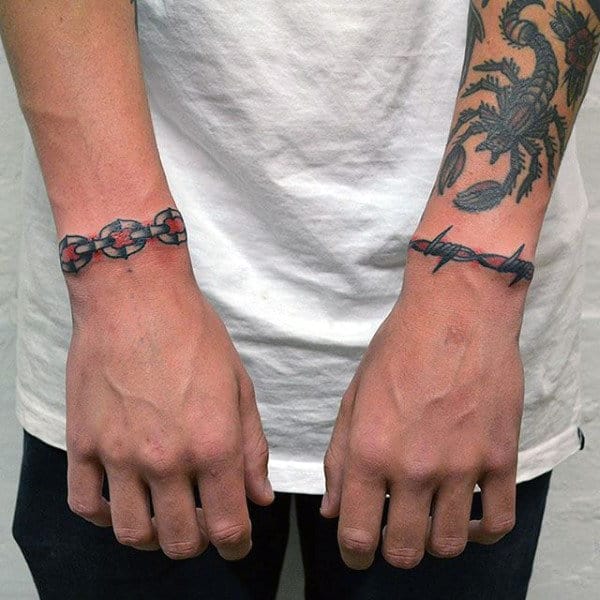 Simple Wrist Barbed Wire Armband Tattoos For Guys