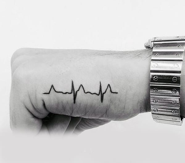 Minimalist black heartbeat tattoo in a sleek and simple design.