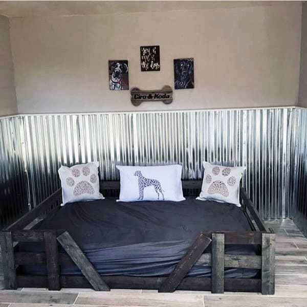 wood pallet dog bed with metal fence 