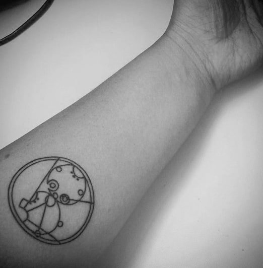 Single Gallifreyan Mens Inner Forearm Tattoo With Circle Design