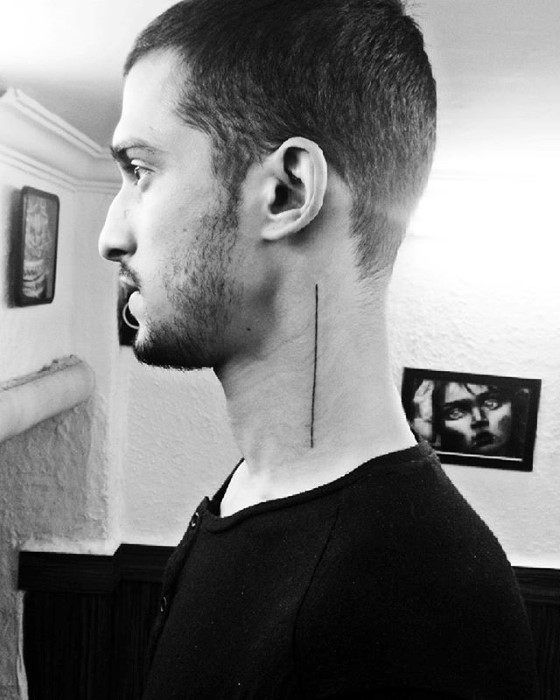 Single Simple Line Mens Neck Artistic Tattoo
