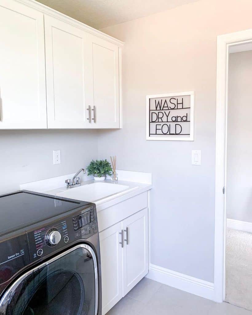 simple white laundry with black washer