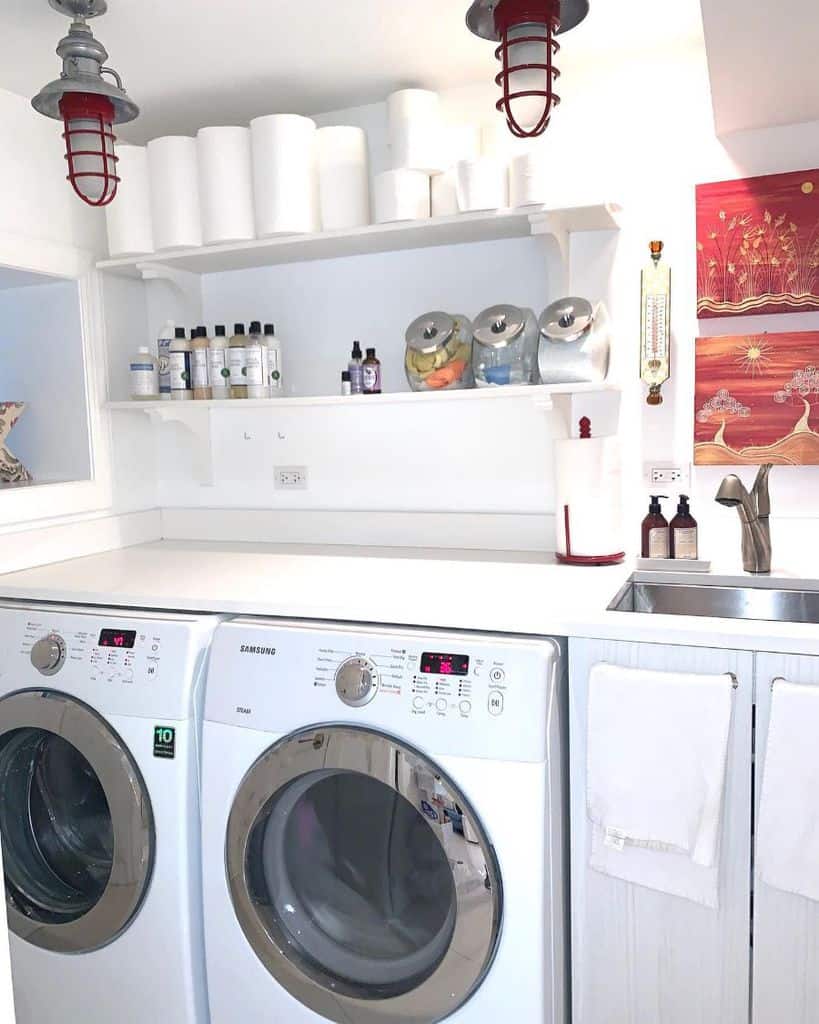 small white laundry room washer and dryer