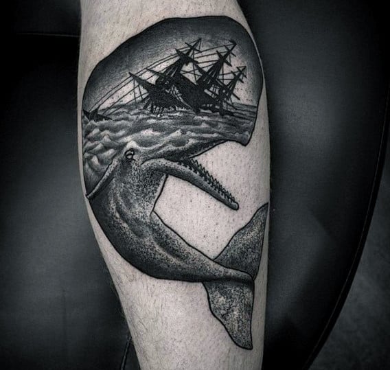 Sinking Ship Whale Mens Inner Forearm Tatos