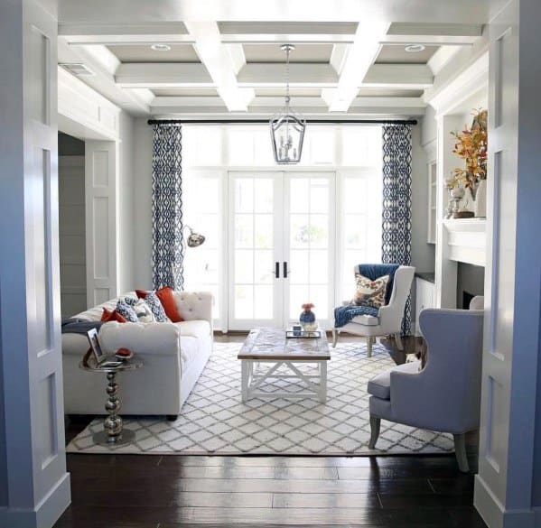 Sitting Room White Designs Coffered Ceiling