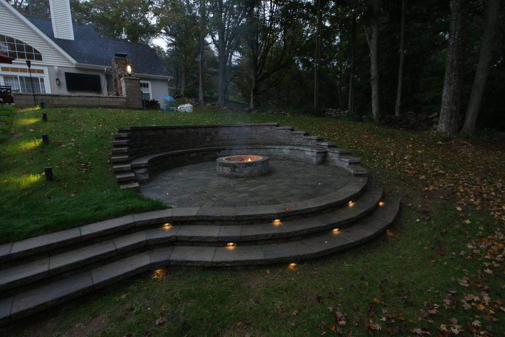 sitting wall garden fire pit large backyard