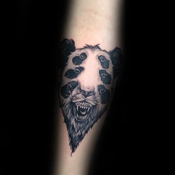 Six Eyed Panda Bear Mens Forearm Tattoo