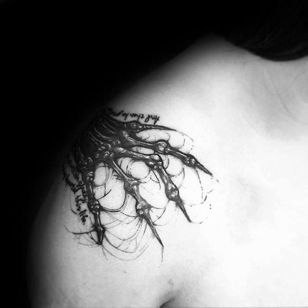 Skeleton Bones Hand Coolest Small Guys Shoulder Tattoo