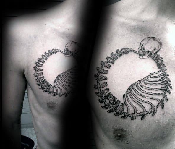 Skeleton Bones Ouroboros Mens Upper Chest Tatotos