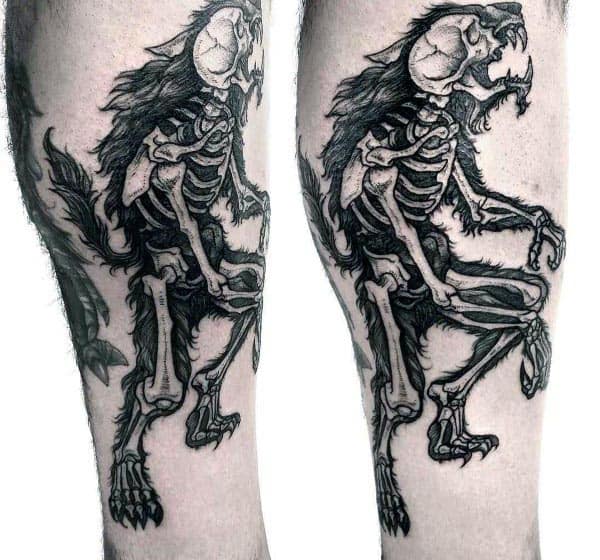 Skeleton Bones Wolverine Mens Leg Tattoos