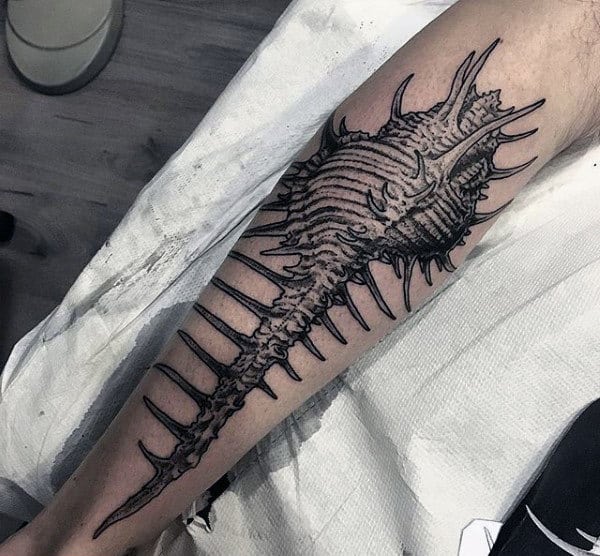 Skeleton Fossil Dotwork Tattoo Male Forearms