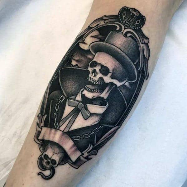 Skeleton Grim Repear Cobra Mens Orante Snake Tattoo On Arm