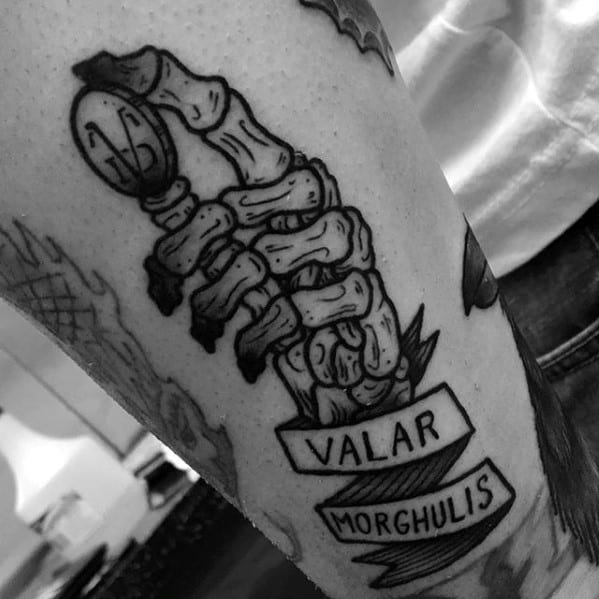 Skeleton Hand Banner Forearm Game Of Thrones Tattoos Men