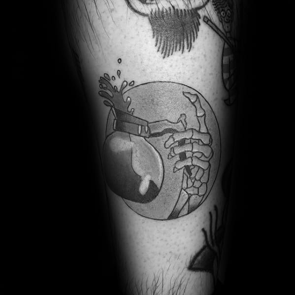 Skeleton Hand Holding Coffee Pot Forearm Tattoo Designs For Males