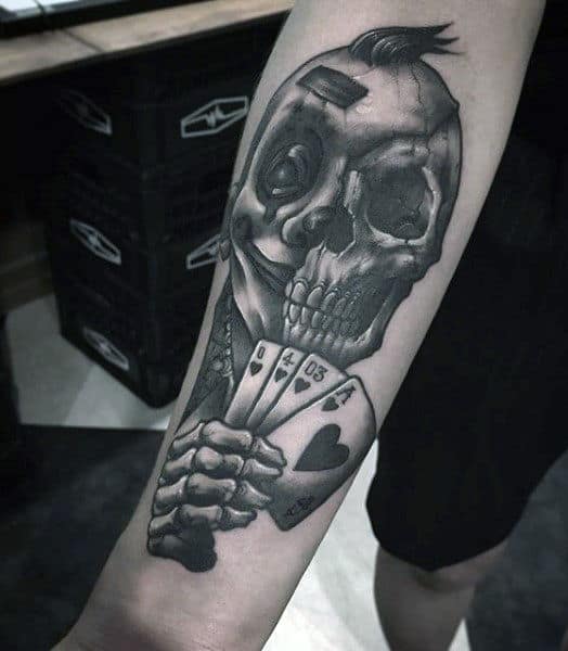Skeleton Hand Of Cards Tattoos For Men