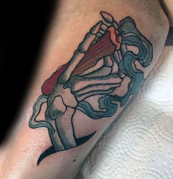 Skeleton Hand With Cigar Mens Leg Tattoo