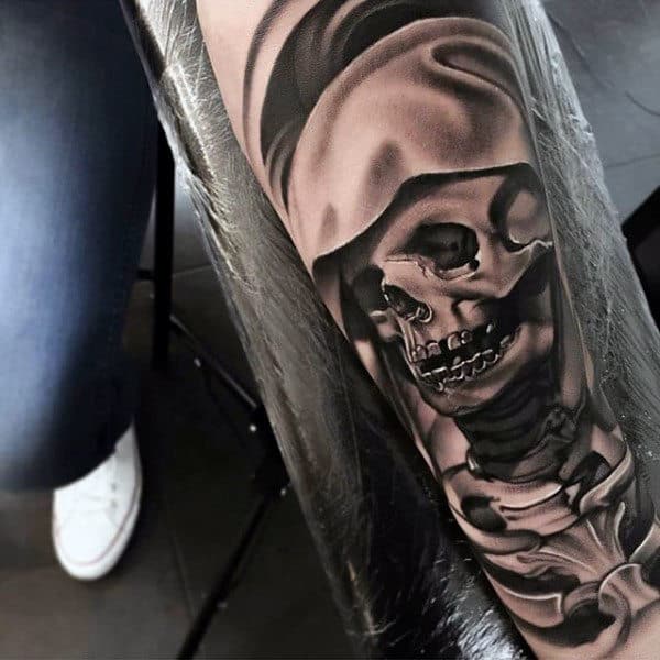 Skeleton Inner Forearm Tattoo On Man