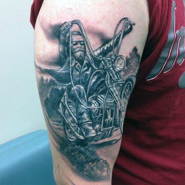 Skeleton On Motorcycle Tattoo For Males
