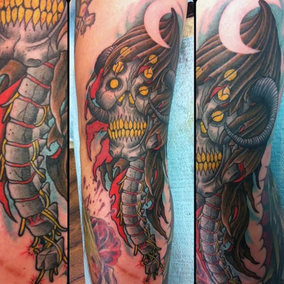 Skeleton Psine Tattoo Design For Guys