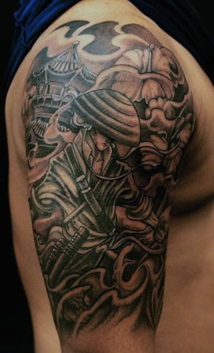 Skeleton Samurai Tattoo On Man