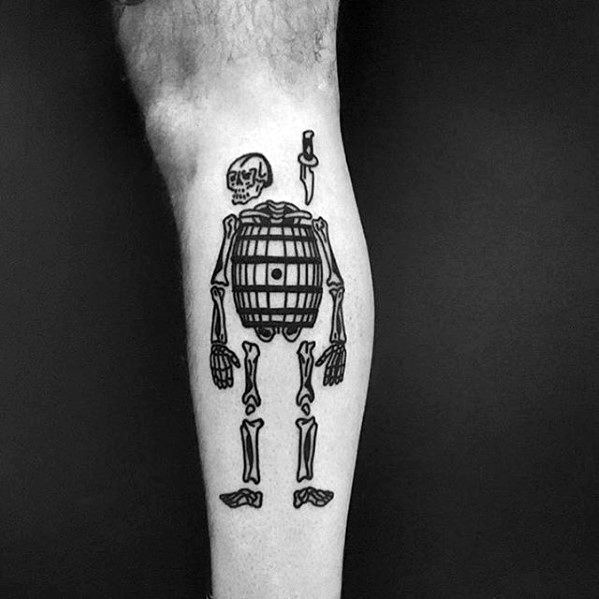 Skeleton With Wood Barrell Awesome Simple Guys Leg Tattoo