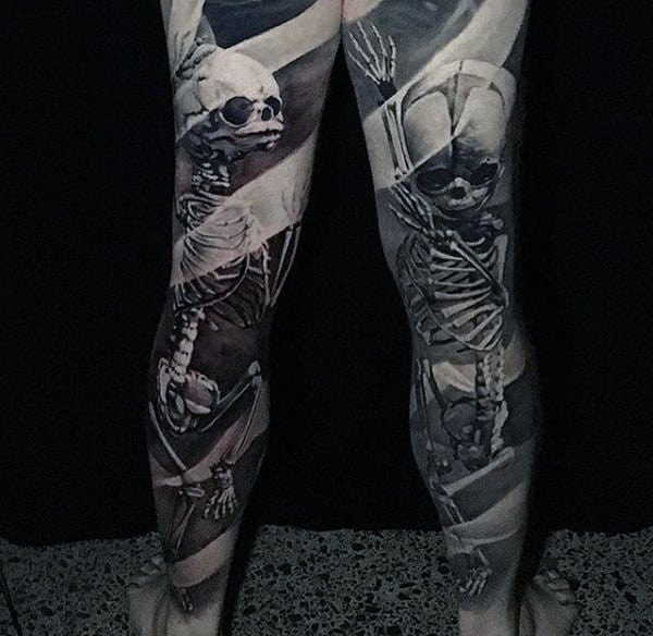 Skeletons Original Mens Leg Sleeve Tattoos