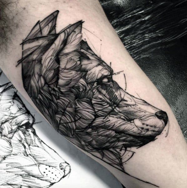 Sketch Mens Wolf Inner Arm Bicep Tattoo Designs