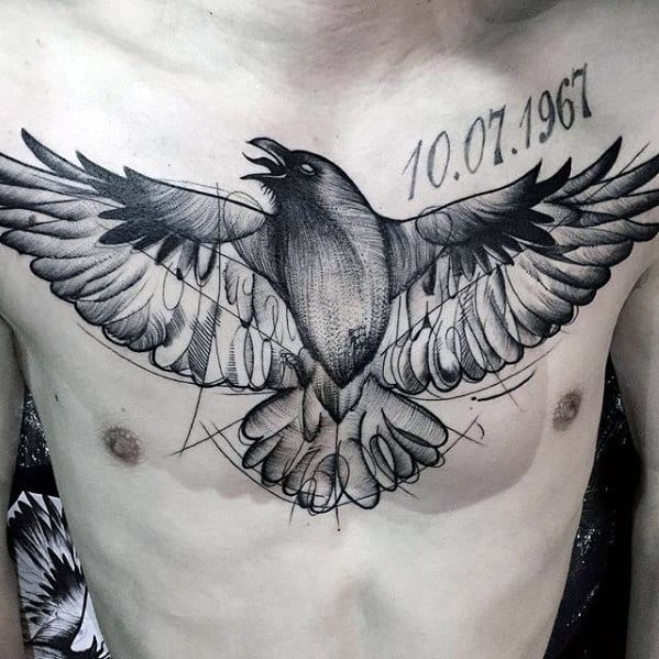 Sketch Tattoo Bird Upper Chest Geometric Design Ideas For Males