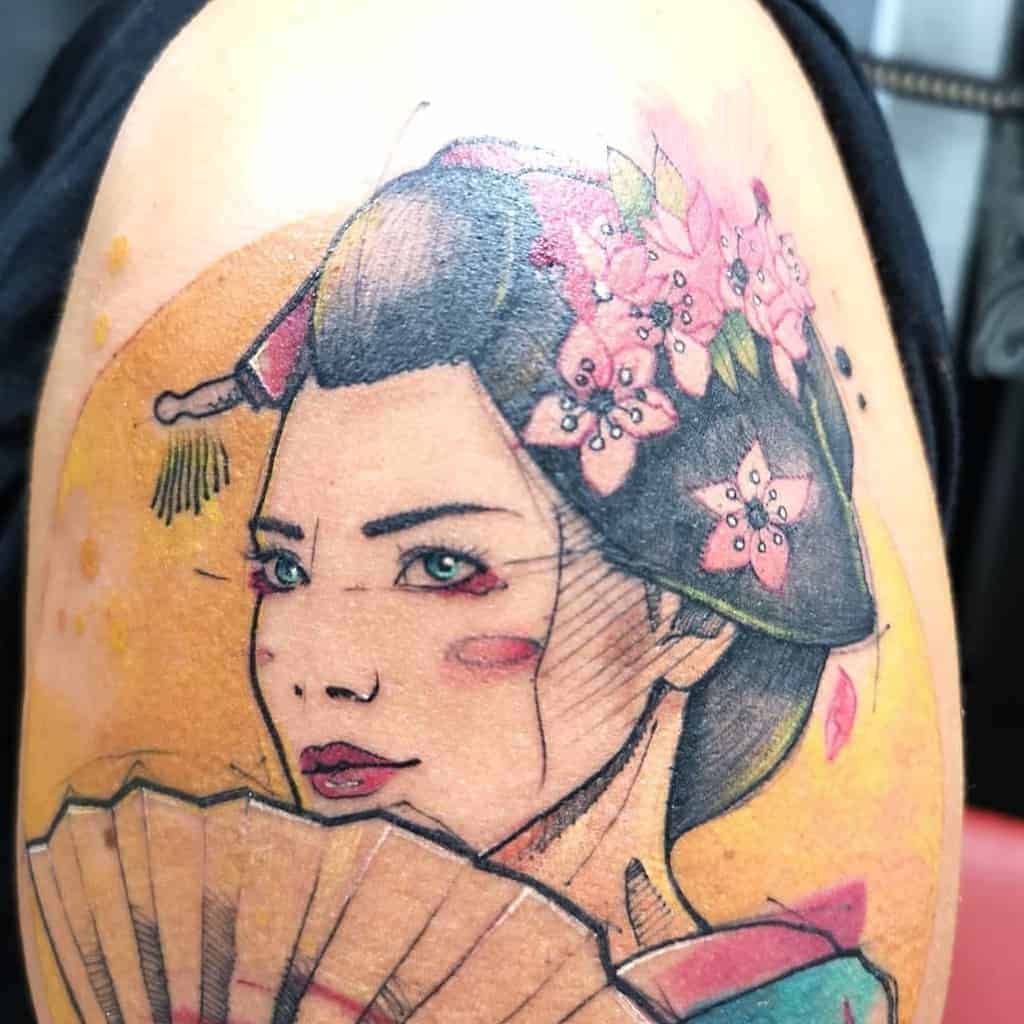 sketch-water-colour-cherry-blossom-japanese-geisha-tattoo
