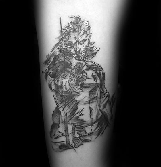 Sketched Black And Grey Ink Forearm Remarkable Metal Gear Tattoos For Males