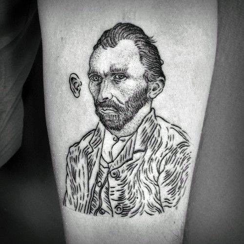 Sketched Black And Grey Vincent Van Gogh Portrait Forearm Tattoos For Guys