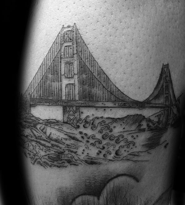 Sketched Golden Gate Bridge Mens Small Tattoo Ideas