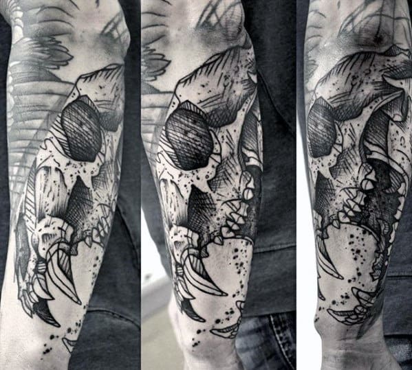 Sketched Guys Bear Skull Outer Forearm Tattoo