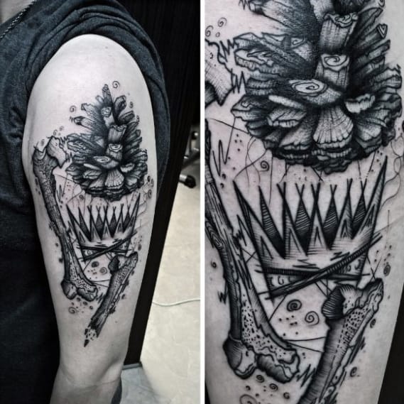 Sketched Guys Pine Cone Arm Tattoos