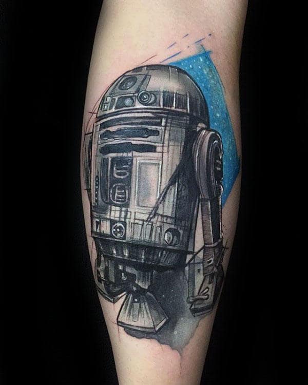 Sketched Rd2d Watercolor Male Leg Calf Tattoo Designs