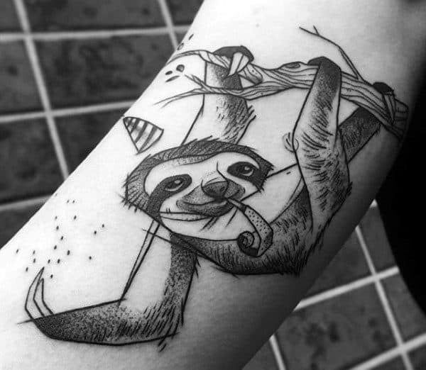 Sketched Sloth Mens Inner Arm Tattoos