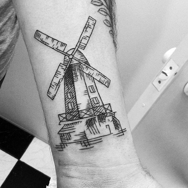 Sketched Small Windmill Wrist Tattoos For Men