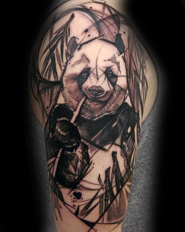 Sketched Style Panda Half Sleeve Tattoos For Men
