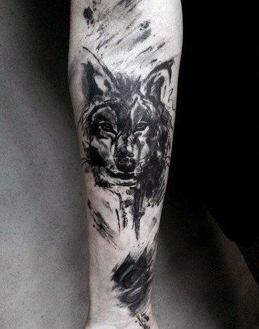 Sketched Wolf Watercolor Forearm Tattoos For Men
