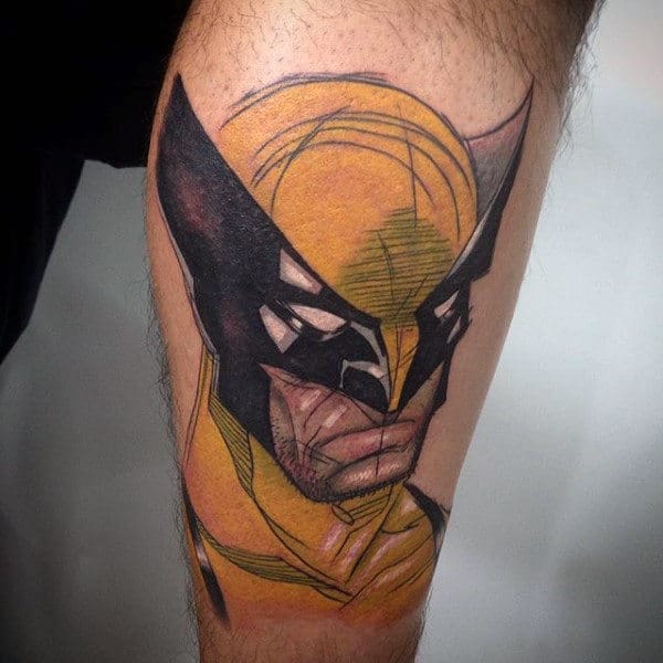 Sketched Wolverine Mens Leg Tattoo