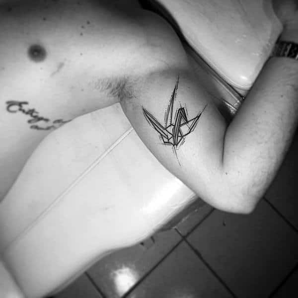 Sketeched Swan Origami Mens Inner Arm Tattoo Ideas