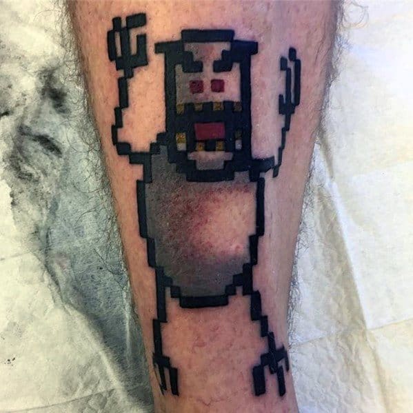 Ski Video Game Guys Old School 8 Bit Shin Tattoo