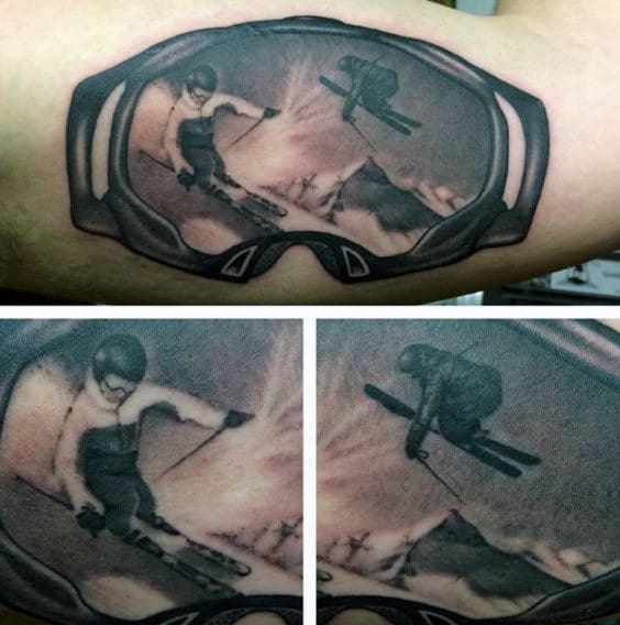 Skiiers Mens Goggles Reflection Arm Tattoos